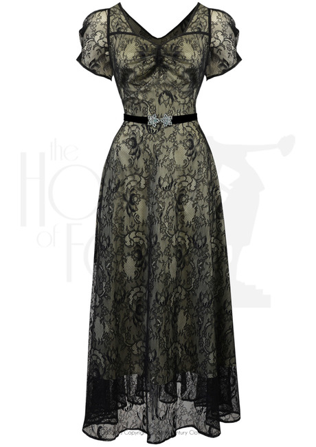 1940s Vivienne Evening Gown - Black Lace