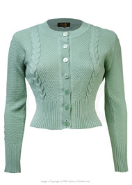 Vintage Style Cable Crop Cardigan - Seafoam Green