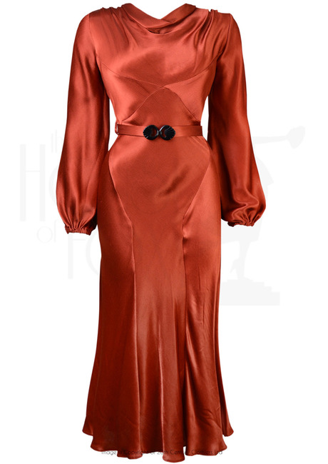 30s Joanie Bias Cut Dress - Rust Satin
