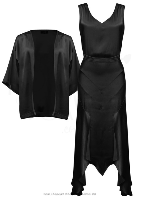 20s Sheba Evening Gown Set - Ebony Satin