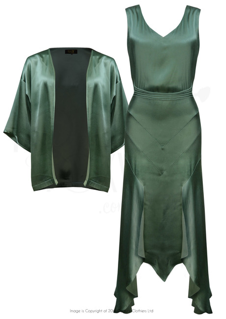 20s Sheba Evening Gown Set - Sage Satin