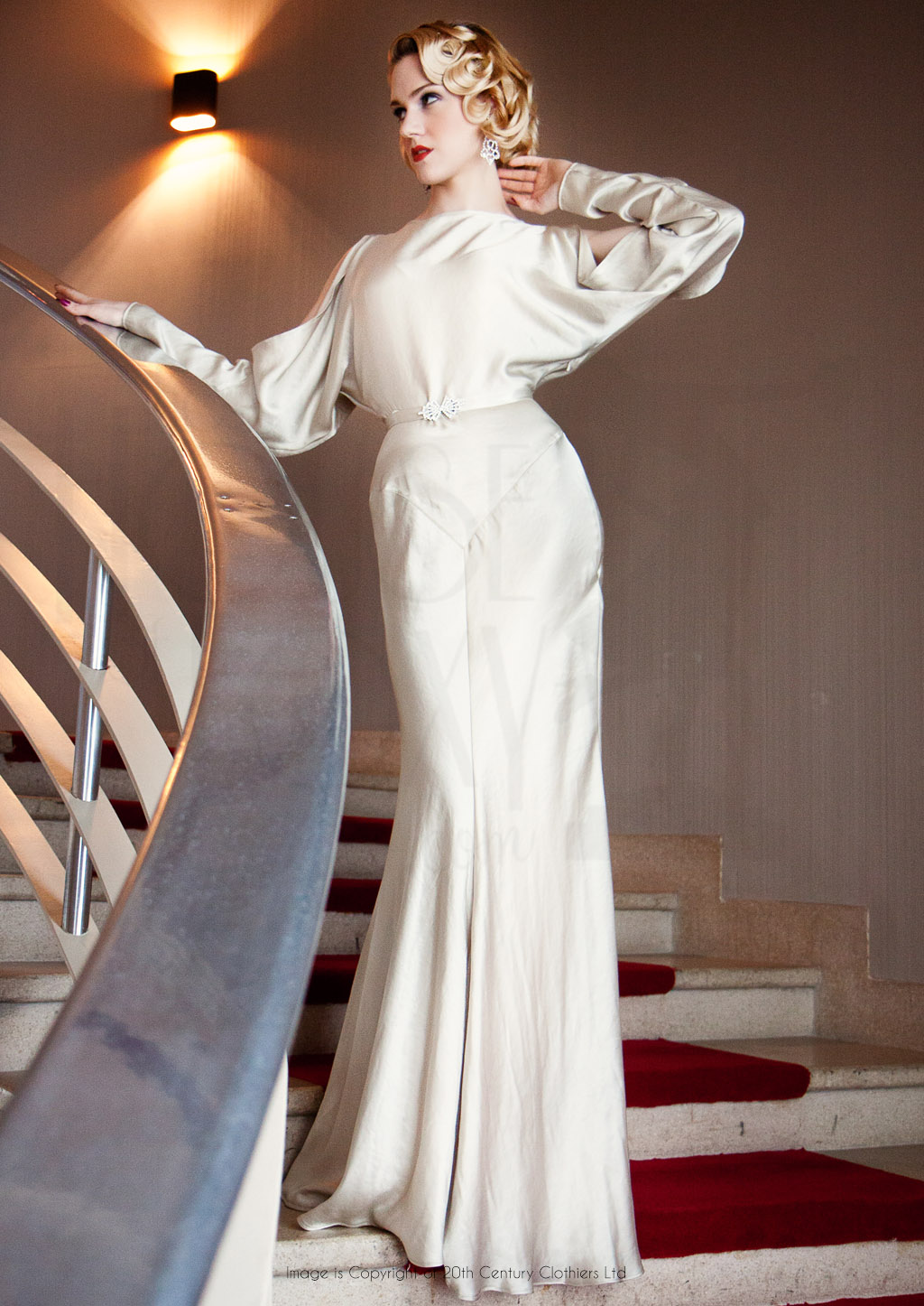 1930s Siren Evening Gown in Oyster Satin