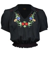 Collared Peasant Blouse - black/multi