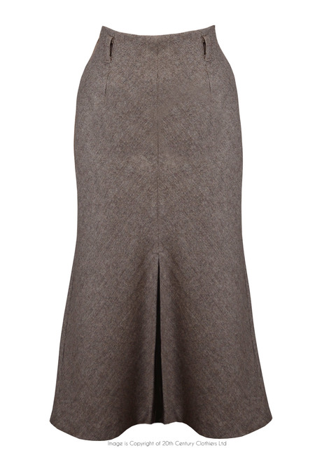 30s Front Pleat Skirt - Brown Herringbone
