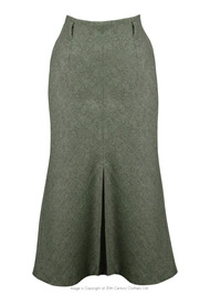 30s Front Pleat Skirt - Olive Herringbone