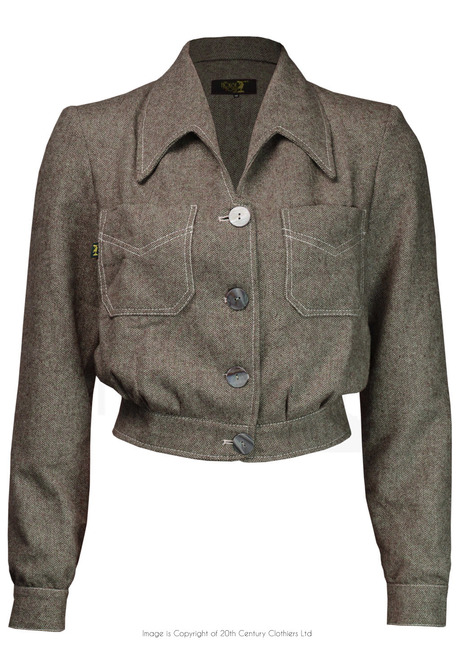 40s Americana Button Jacket - Brown Herringbone