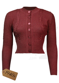 Vintage Style Cable Crop Cardigan - Brick
