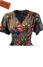 70s Ruched Waist Top - Delic Print