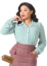 40s Sweetheart Blouse - Duck Egg