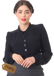 40s Sweetheart Blouse - Black