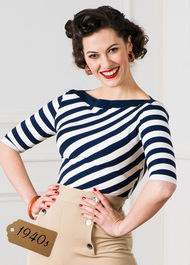 40s Striped Slash Neck Top