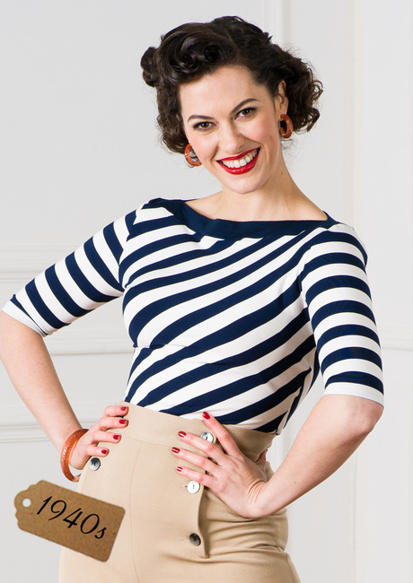 40s Striped Slash Neck Top