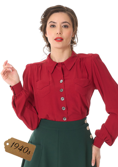 40s Sweetheart Blouse - Raspberry