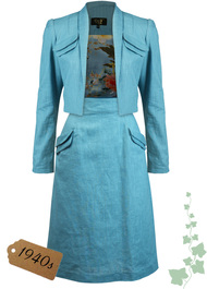 40s Crop Jacket Skirt Suit - Light teal linen