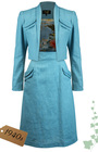 40s Crop Jacket Skirt Suit - Light teal linen
