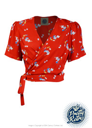 Pretty 40s Pinup Style Top - Red Floral
