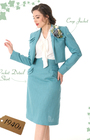 40s Crop Jacket Skirt Suit - Light teal linen