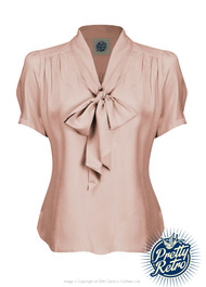 Retro Pussy Bow Blouse - Blush Pink