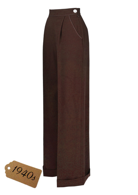 40s Hepburn Pleated Trousers - Brown