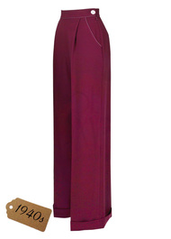 40s Hepburn Pleated Trousers - Berry